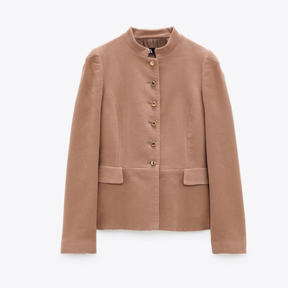 Zara Tailored Mandarin Collar Blazer Beige- Pink NWT - Picture 4 of 6